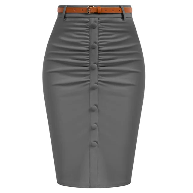 Belle Poque Vintage Pencil Skirt For Women 1950s Ruched Bodycon Skirt With Belt High Waisted Pencil Skirts For Workwear A30