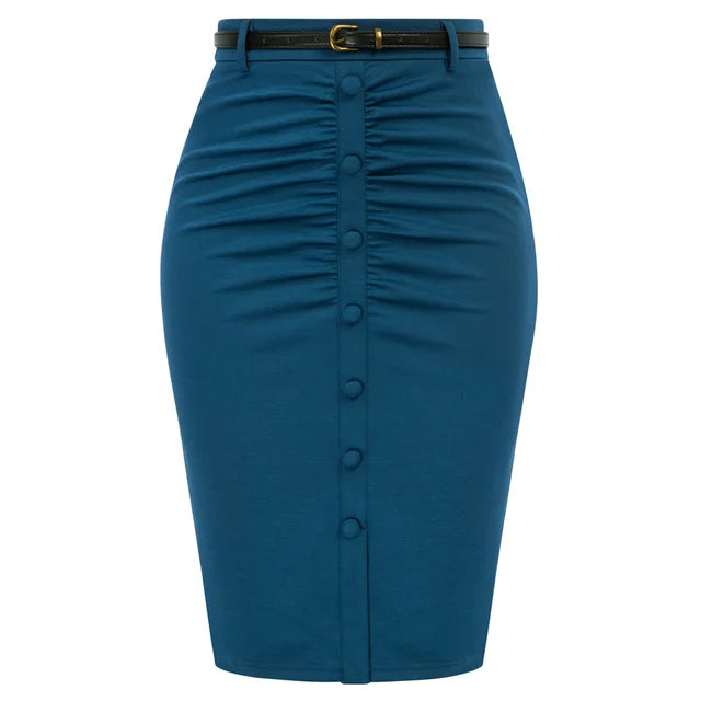 Belle Poque Vintage Pencil Skirt For Women 1950s Ruched Bodycon Skirt With Belt High Waisted Pencil Skirts For Workwear A30