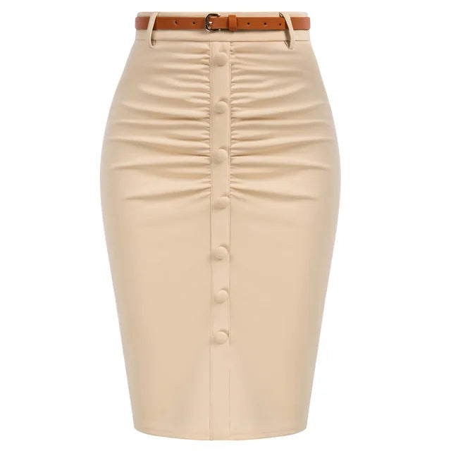 Belle Poque Vintage Pencil Skirt For Women 1950s Ruched Bodycon Skirt With Belt High Waisted Pencil Skirts For Workwear A30