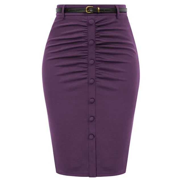 Belle Poque Vintage Pencil Skirt For Women 1950s Ruched Bodycon Skirt With Belt High Waisted Pencil Skirts For Workwear A30