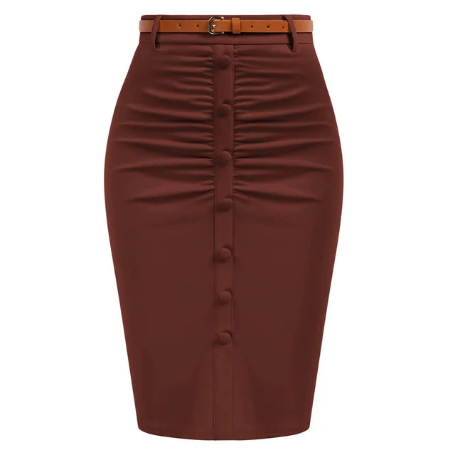Belle Poque Vintage Pencil Skirt For Women 1950s Ruched Bodycon Skirt With Belt High Waisted Pencil Skirts For Workwear A30