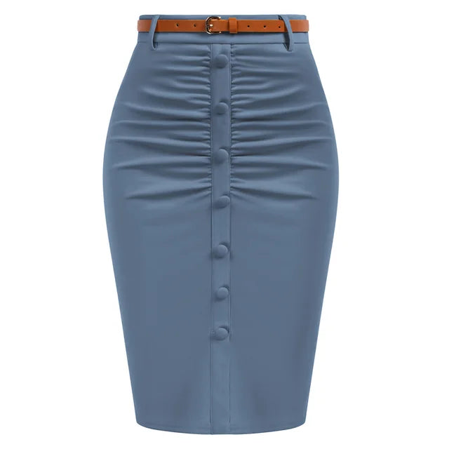Belle Poque Vintage Pencil Skirt For Women 1950s Ruched Bodycon Skirt With Belt High Waisted Pencil Skirts For Workwear A30