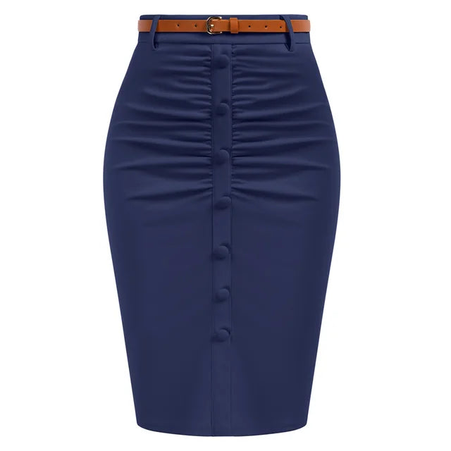 Belle Poque Vintage Pencil Skirt For Women 1950s Ruched Bodycon Skirt With Belt High Waisted Pencil Skirts For Workwear A30