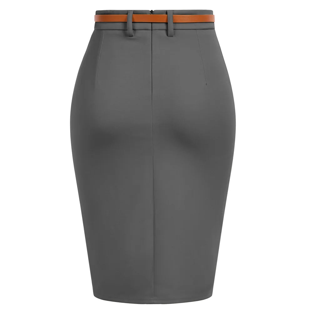 Belle Poque Vintage Pencil Skirt For Women 1950s Ruched Bodycon Skirt With Belt High Waisted Pencil Skirts For Workwear A30