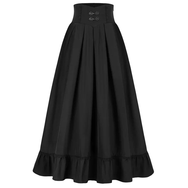 SD Women Renaissance Swing Skirt High Waist Ruffled Hem Maxi Skirt Vintage Long Length Skirts With Pockets Office Workwear A20