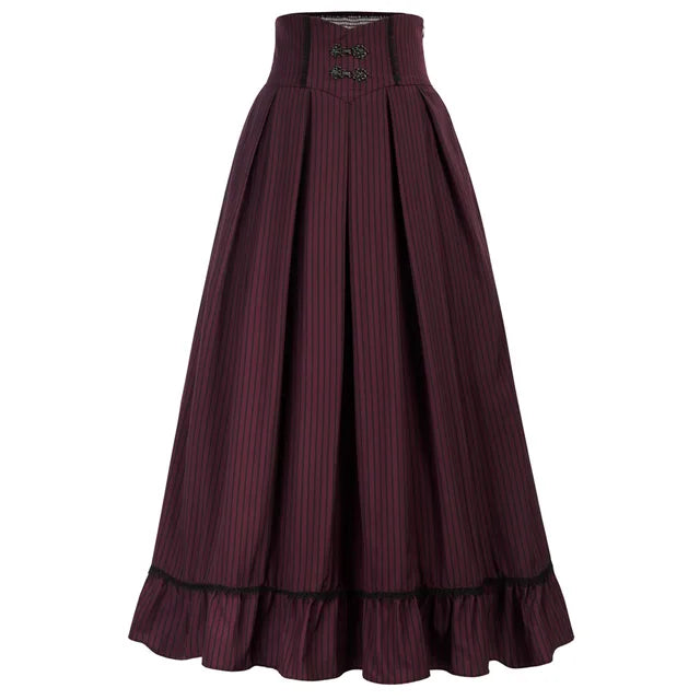SD Women Renaissance Swing Skirt High Waist Ruffled Hem Maxi Skirt Vintage Long Length Skirts With Pockets Office Workwear A20