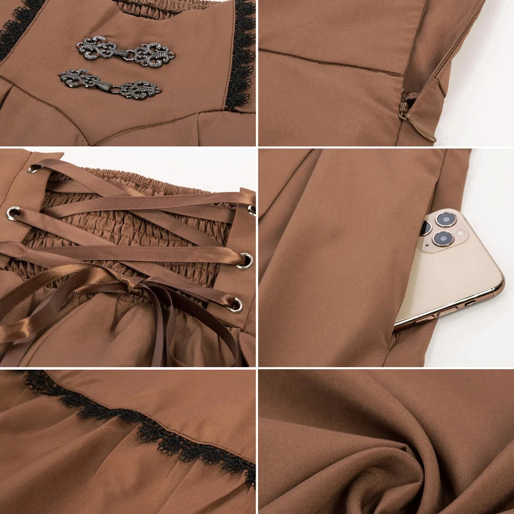 SD Women Renaissance Swing Skirt High Waist Ruffled Hem Maxi Skirt Vintage Long Length Skirts With Pockets Office Workwear A20