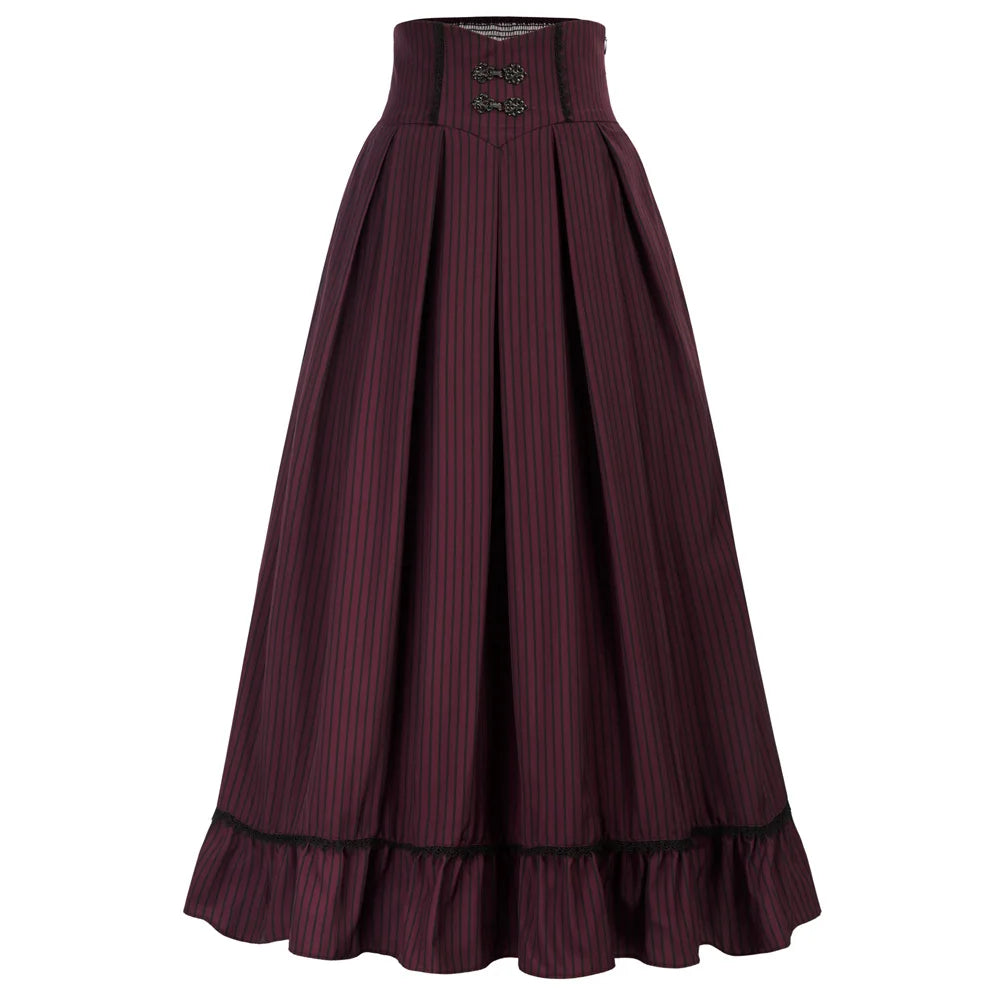 SD Women Renaissance Swing Skirt High Waist Ruffled Hem Maxi Skirt Vintage Long Length Skirts With Pockets Office Workwear A20