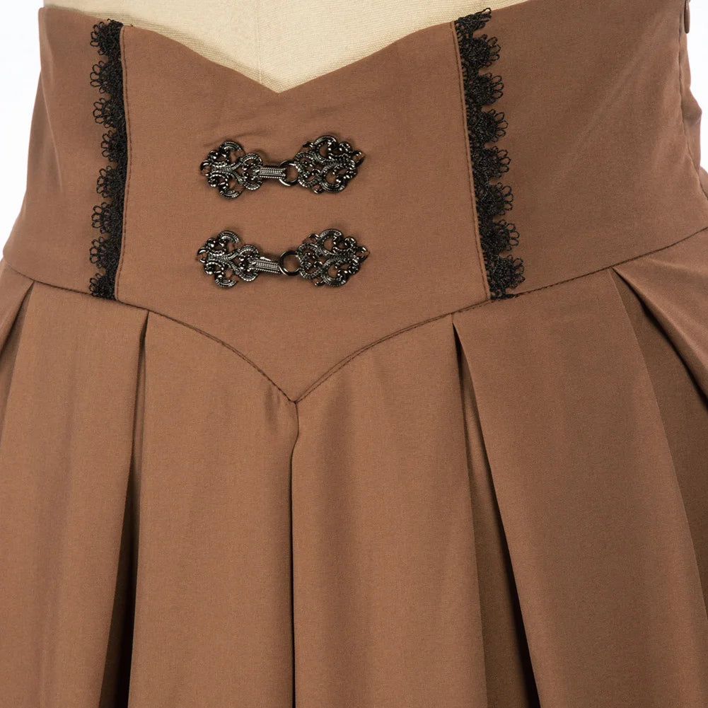 SD Women Renaissance Swing Skirt High Waist Ruffled Hem Maxi Skirt Vintage Long Length Skirts With Pockets Office Workwear A20